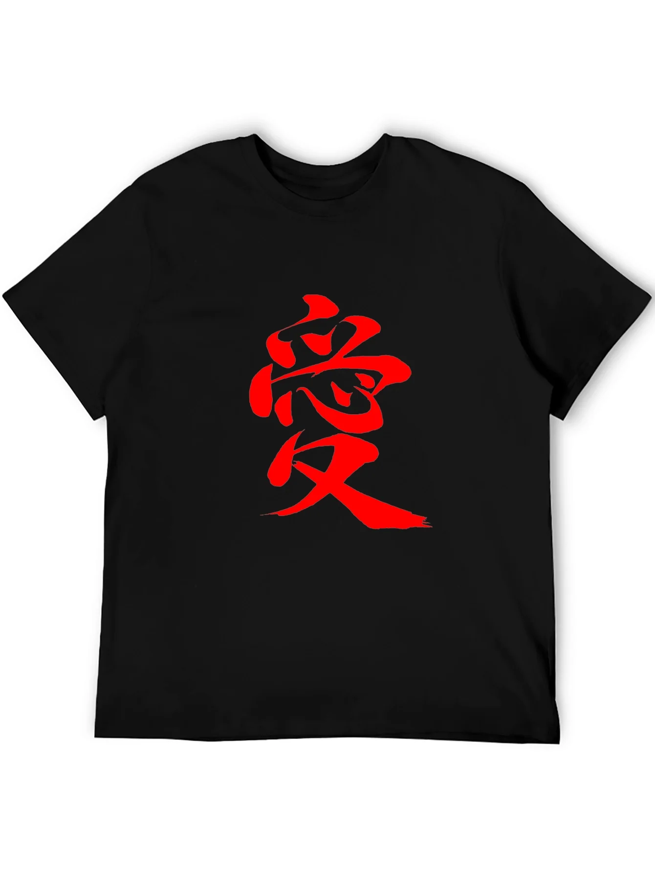 Camiseta Negra con Estampado Rojo Amor Estilo Japon¨¦s