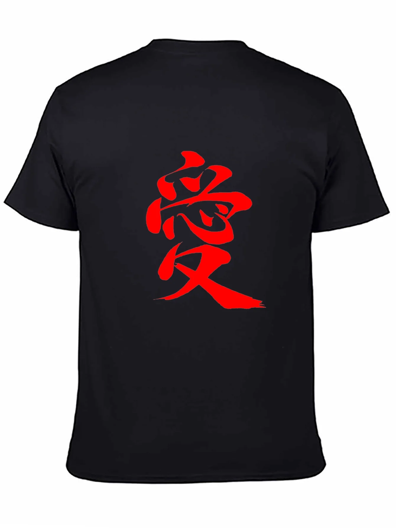 Camiseta Negra con Estampado Rojo Amor Estilo Japon¨¦s