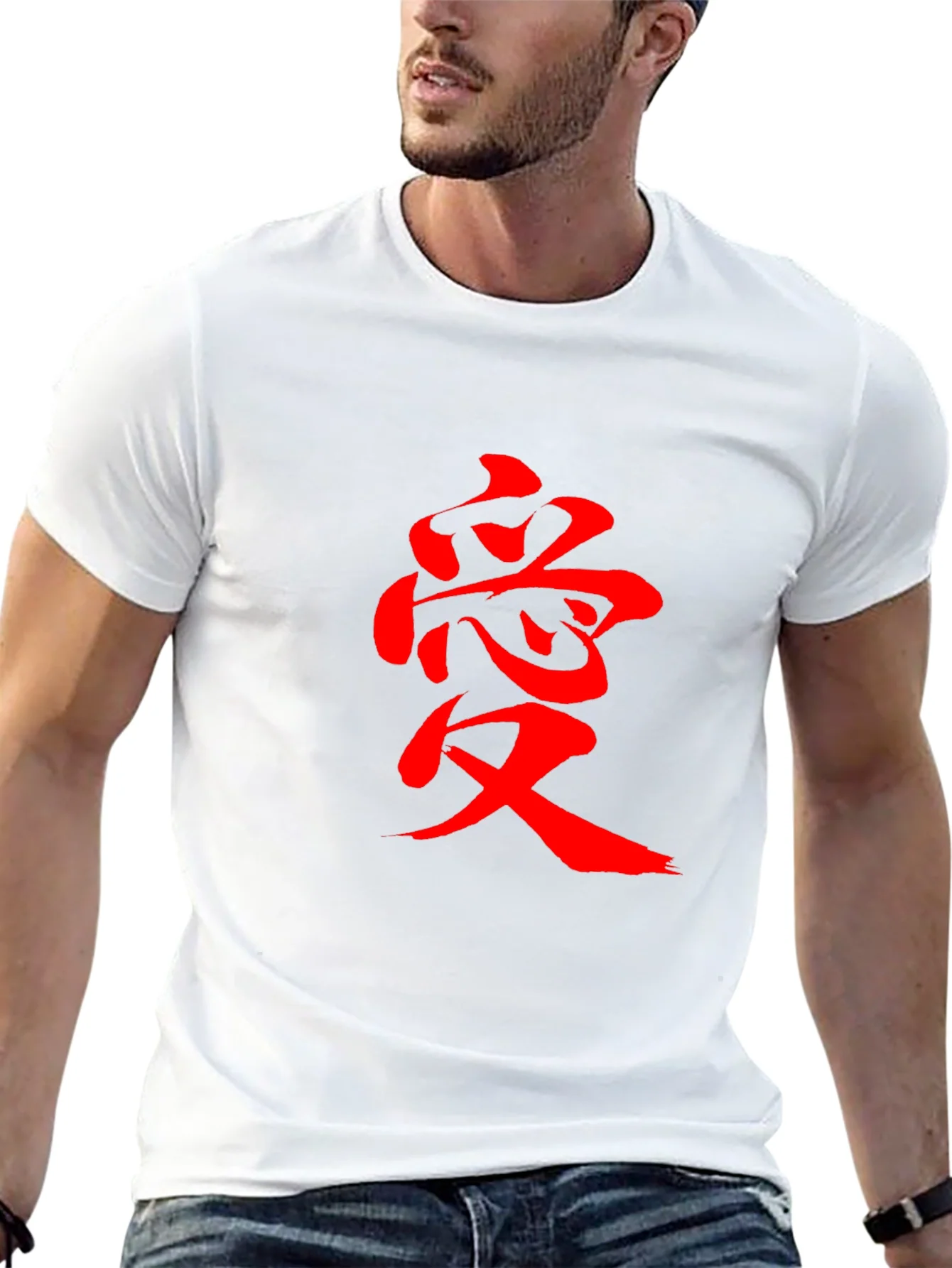 Camiseta Negra con Estampado Rojo Amor Estilo Japon¨¦s