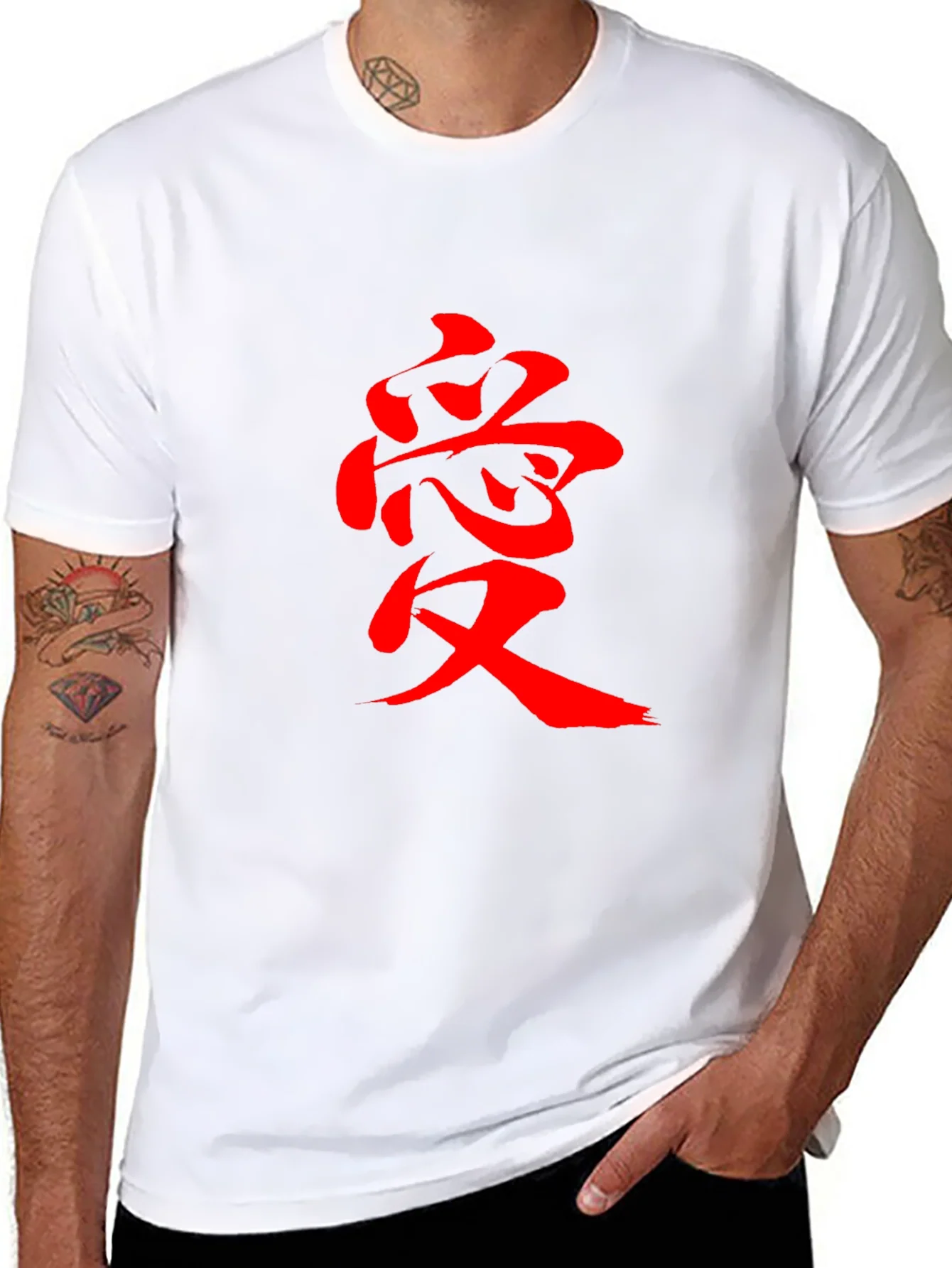 Camiseta Negra con Estampado Rojo Amor Estilo Japon¨¦s