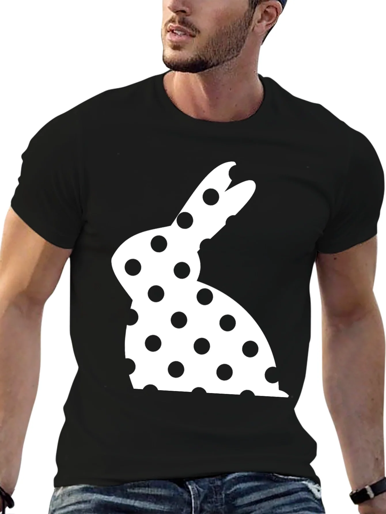 Camiseta Negra con Conejo de Lunares