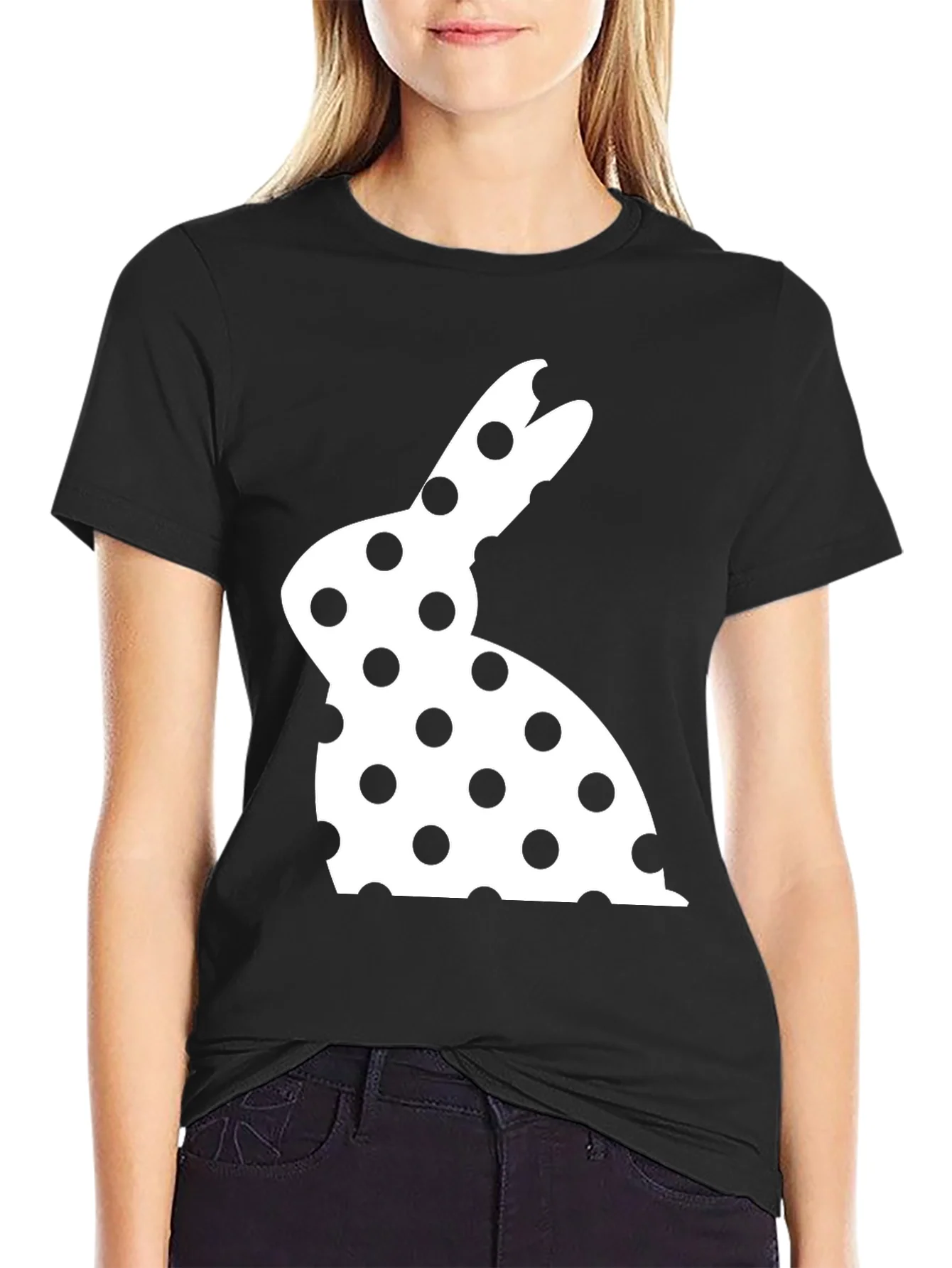 Camiseta Negra con Conejo de Lunares
