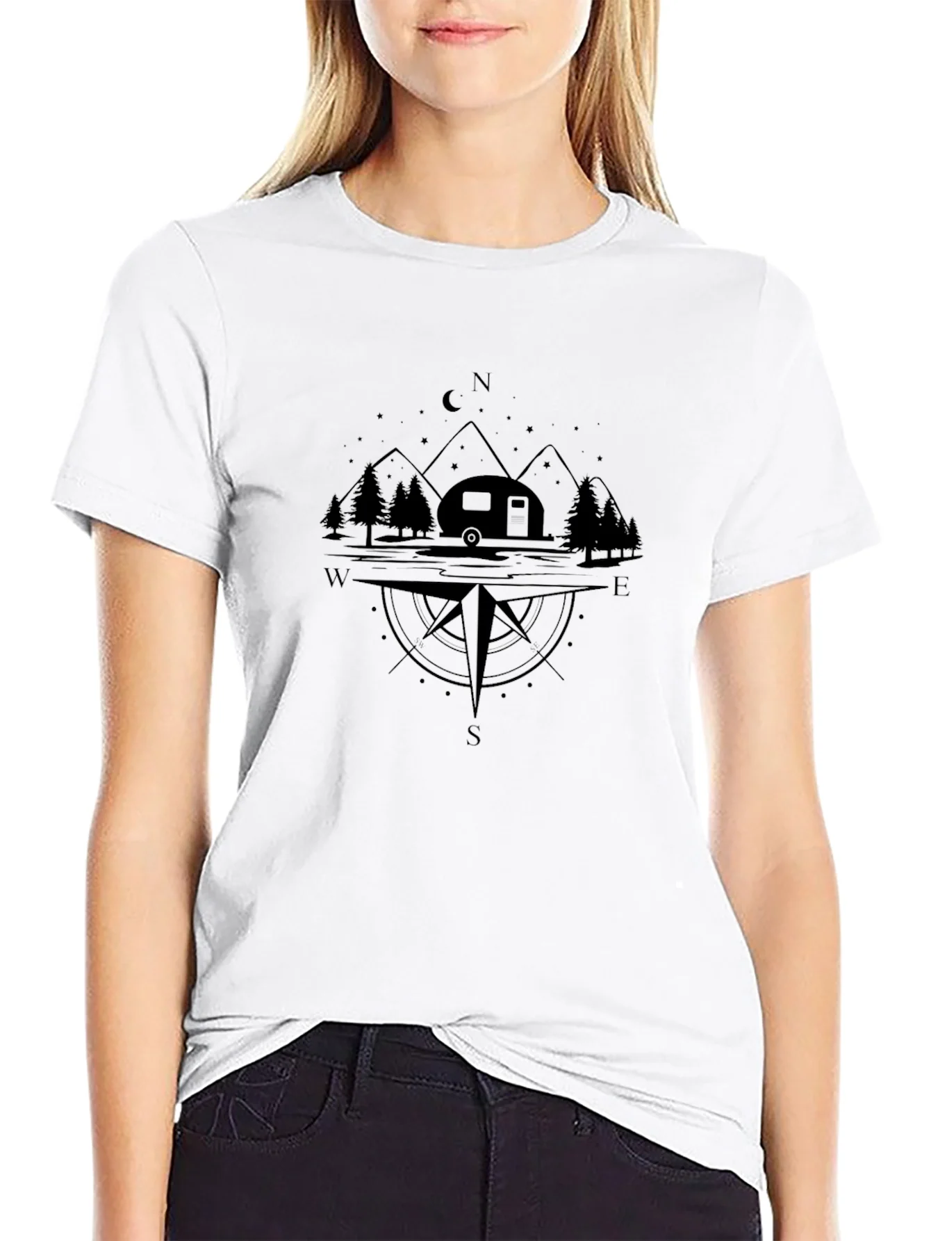 Rebbecca Camping Compass Black T-Shirt