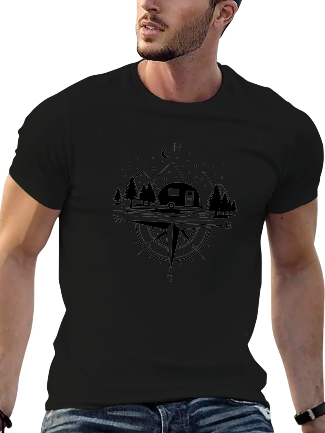 Rebbecca Camping Compass Black T-Shirt