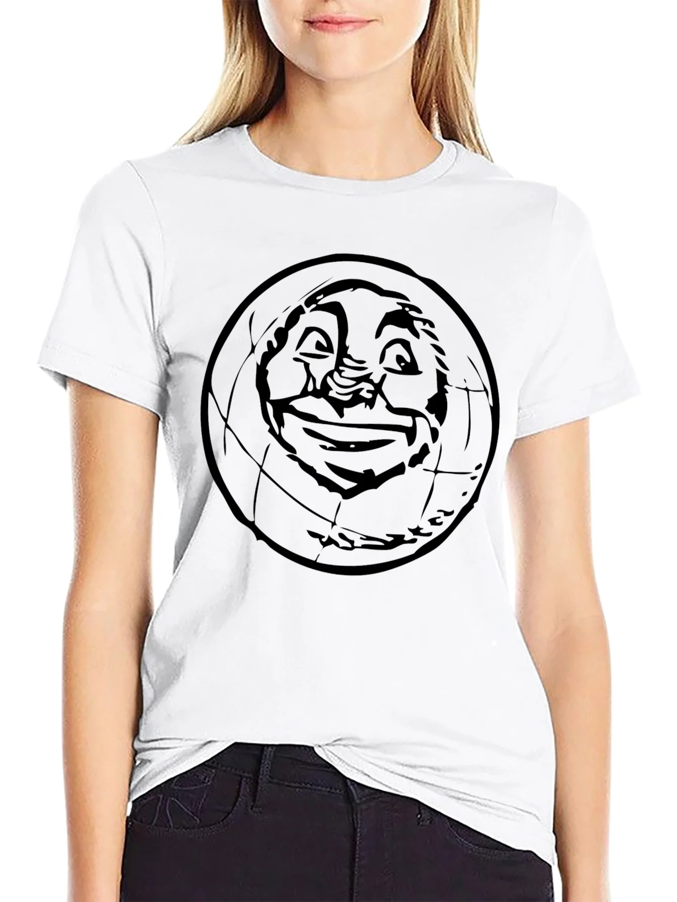 Camiseta Negra con Dise?o de Mundo Sonriente