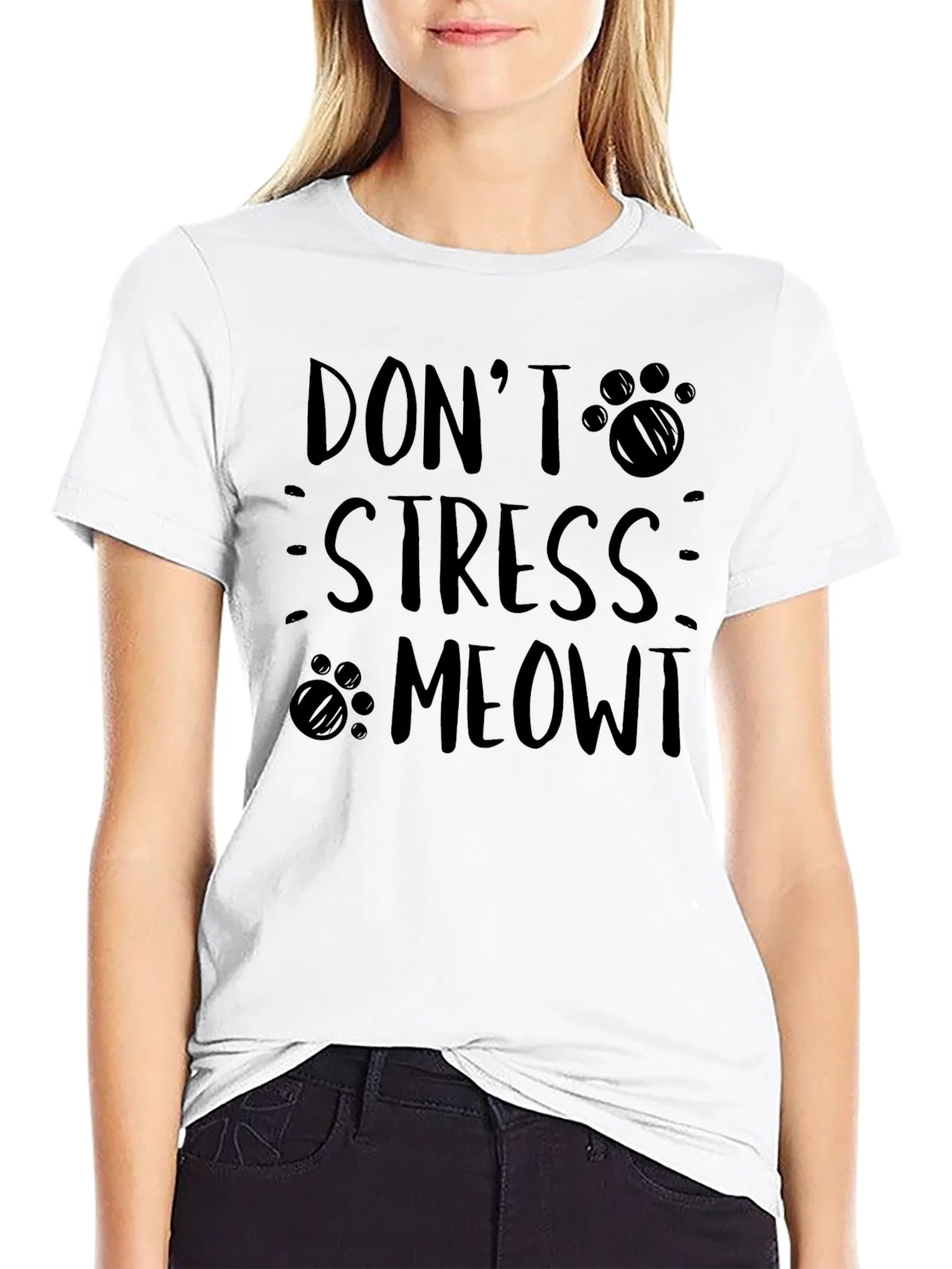 Rebbecca Dont Stress Meowt Cat Paw Print Graphic Tee