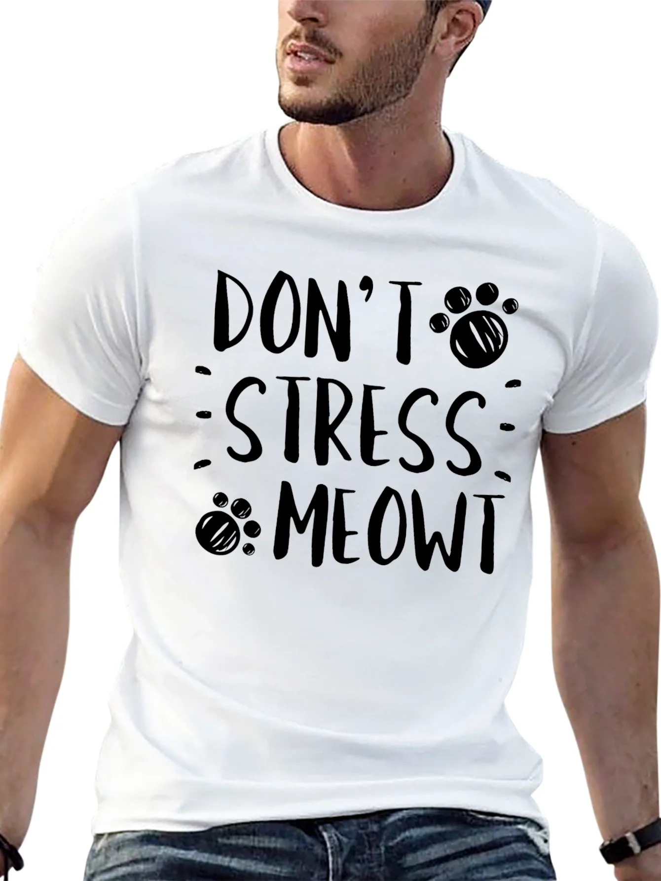 Rebbecca Dont Stress Meowt Cat Paw Print Graphic Tee