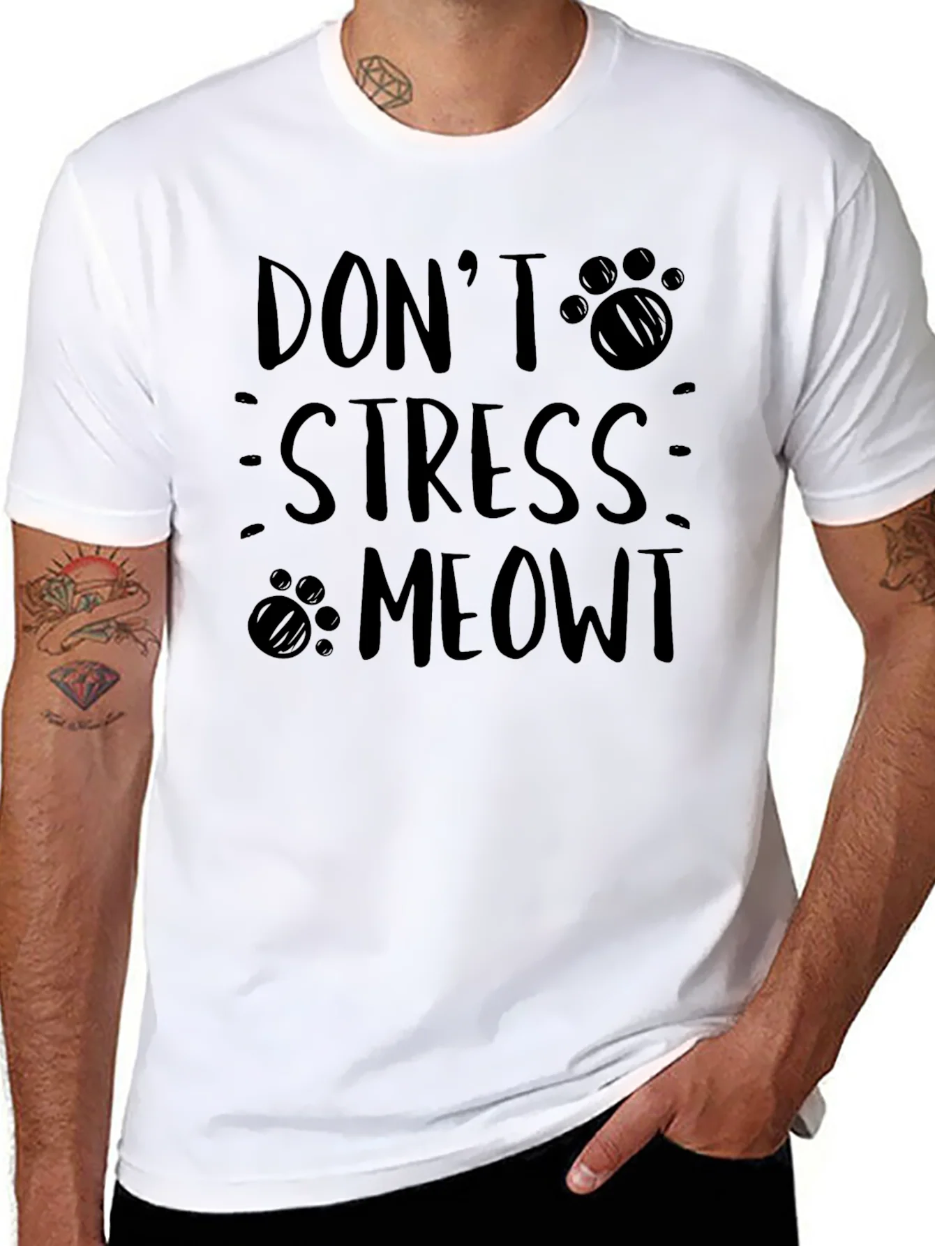 Rebbecca Dont Stress Meowt Cat Paw Print Graphic Tee