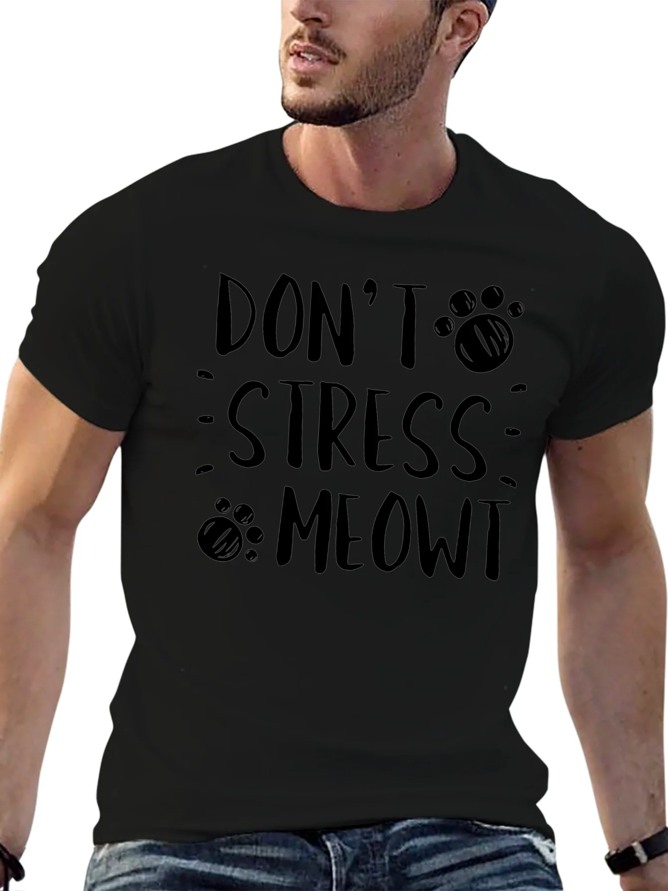 Rebbecca Dont Stress Meowt Cat Paw Print Graphic Tee