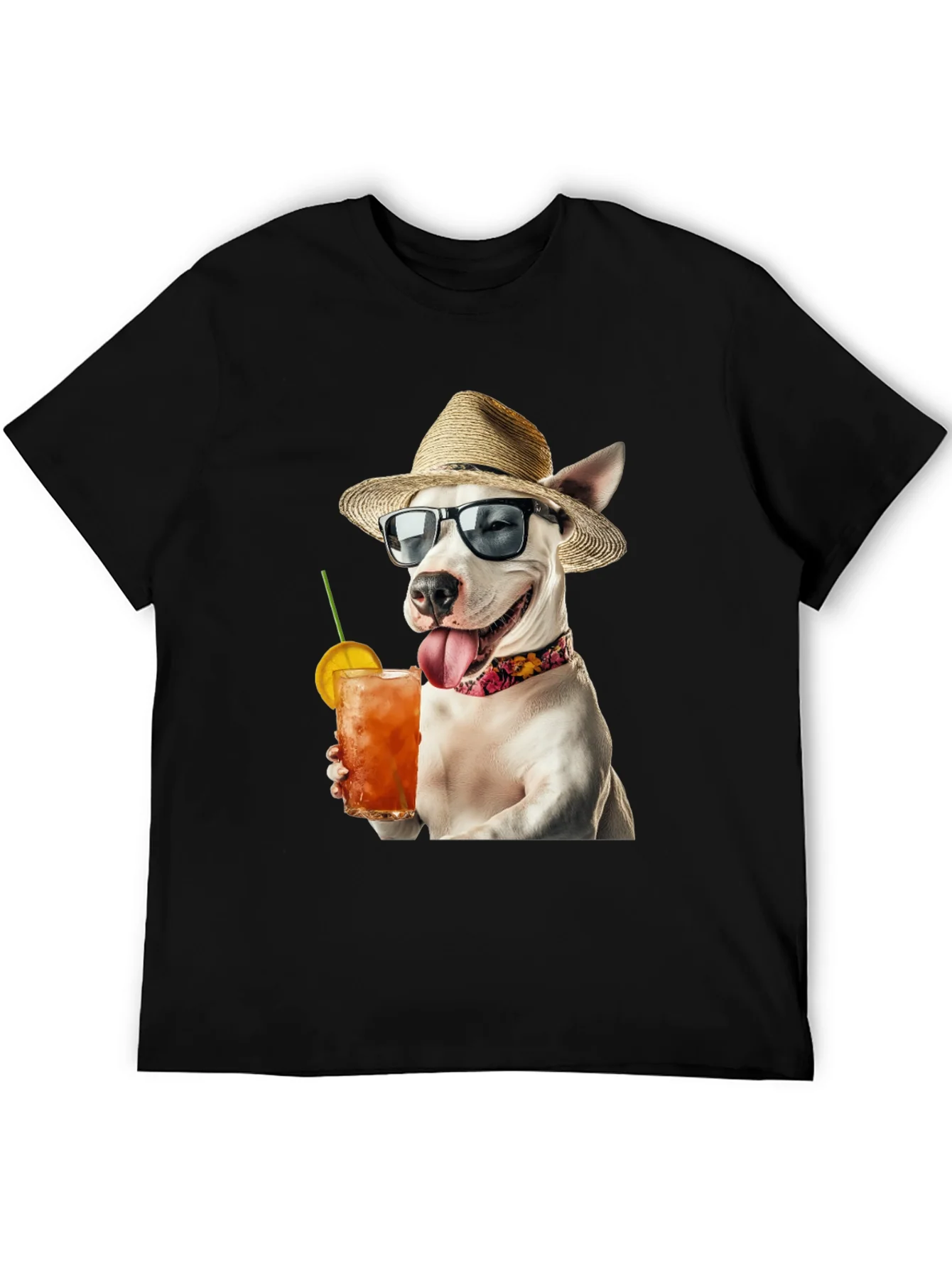 Camiseta Negra con Perro Bebiendo C¨®ctel