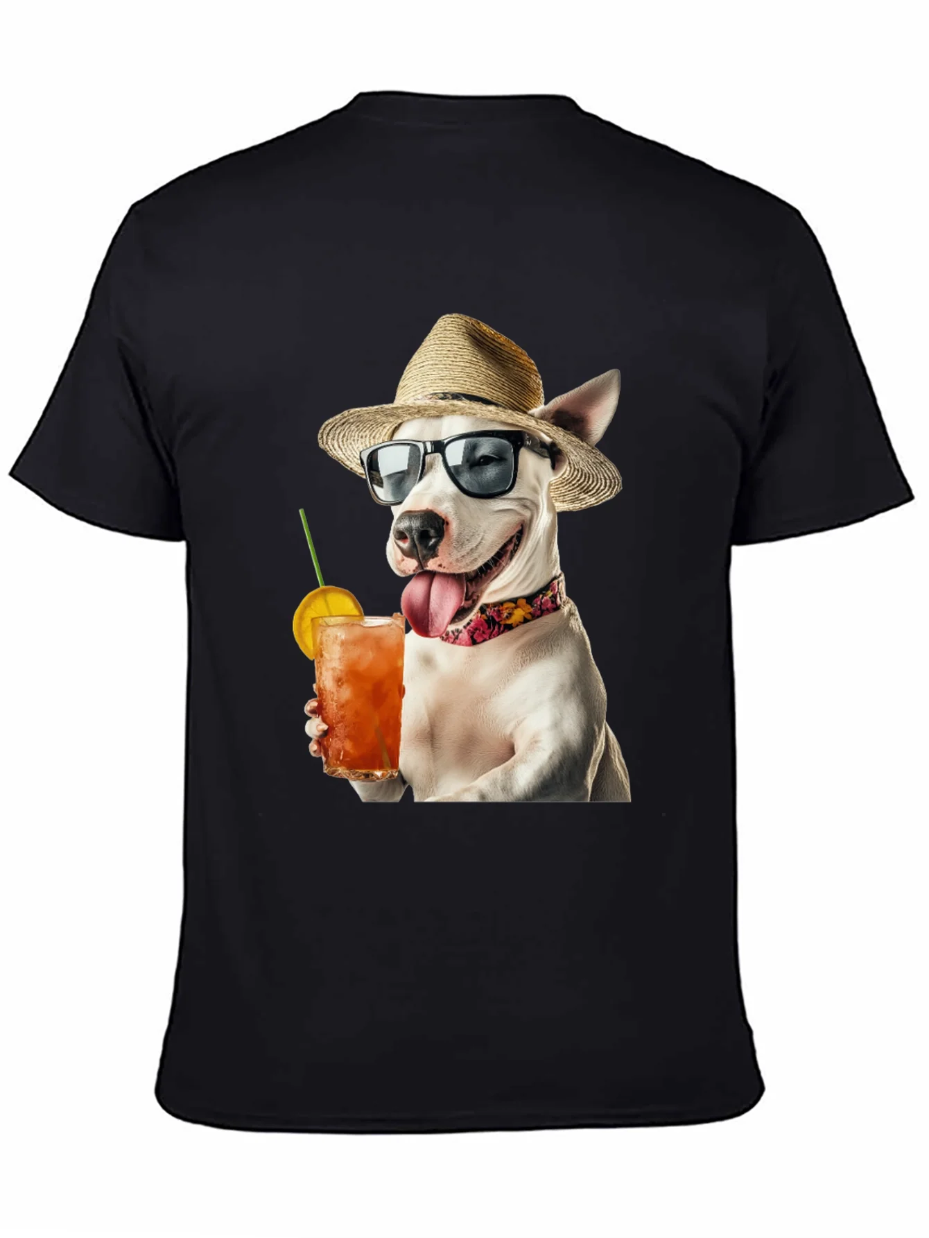 Camiseta Negra con Perro Bebiendo C¨®ctel