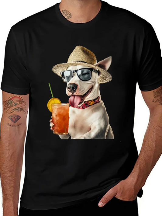 Camiseta Negra con Perro Bebiendo C¨®ctel