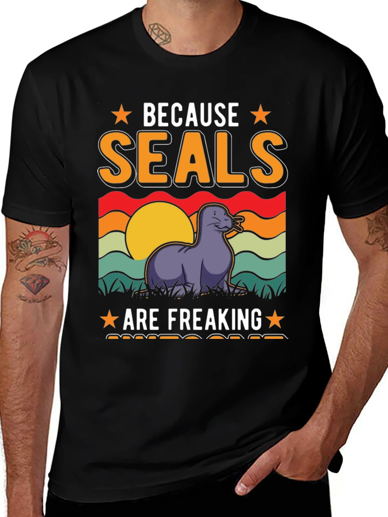 Camiseta Negra Because Seals Are Freaking Awesome