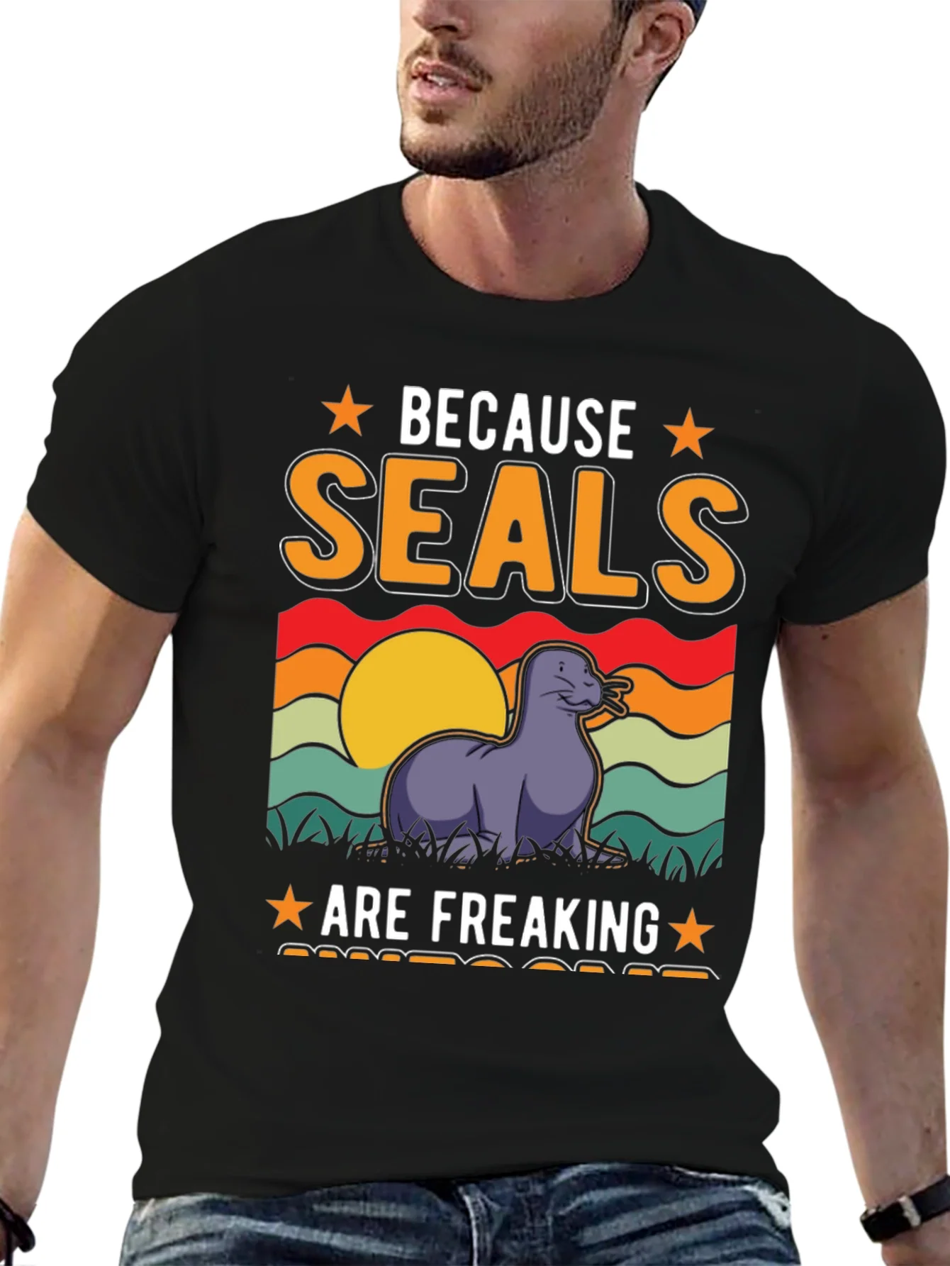 Camiseta Negra Because Seals Are Freaking Awesome