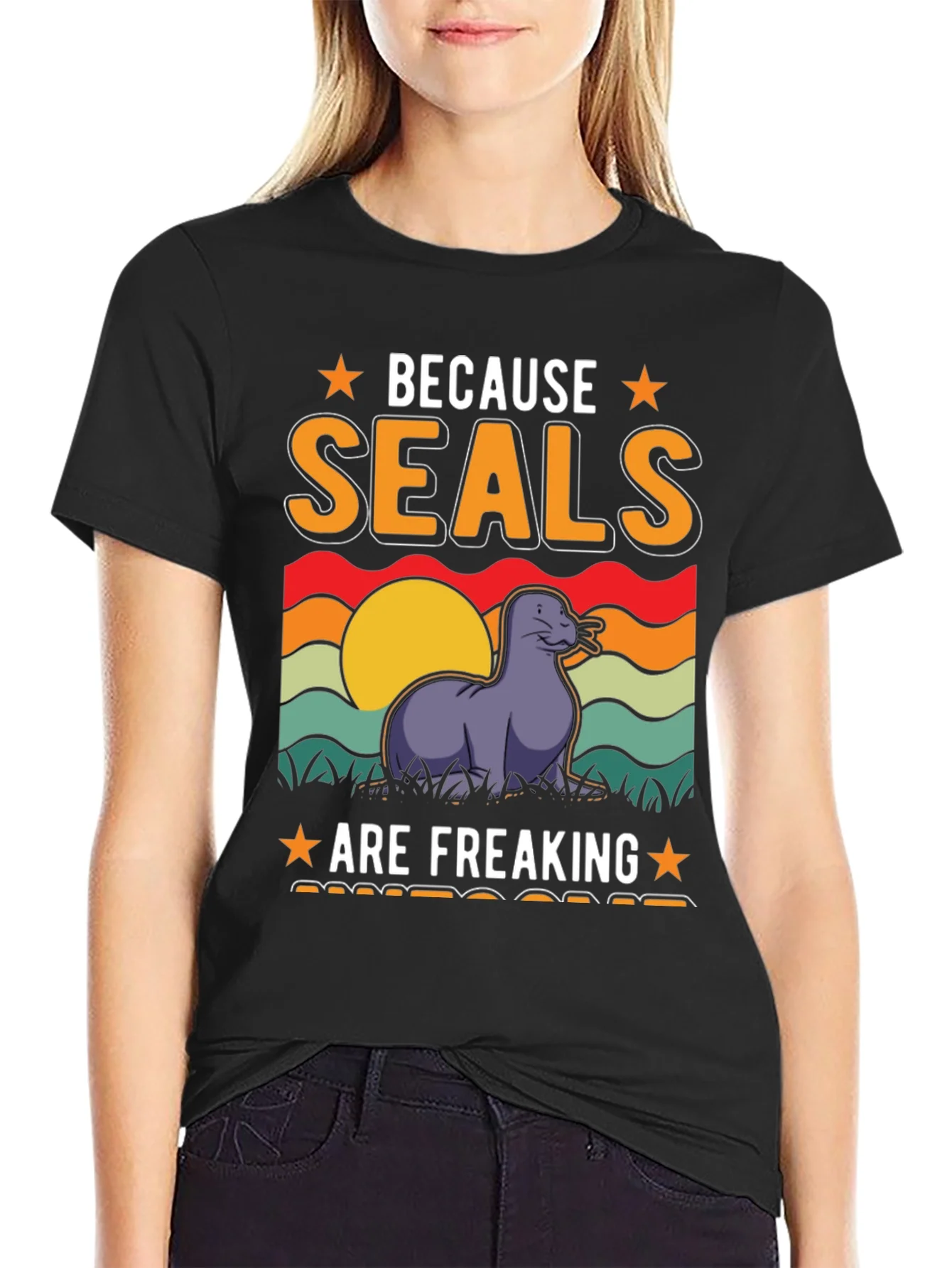 Camiseta Negra Because Seals Are Freaking Awesome