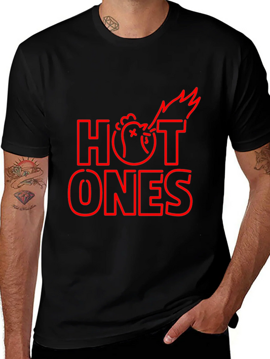 Camiseta Negra Hot Ones con Dise?o de Pollo en Llamas
