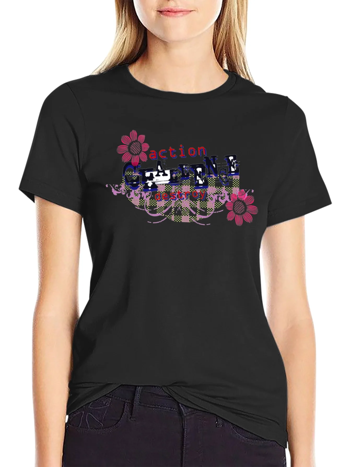 Rebbecca Action Destroy Cycle Black Graphic T-Shirt