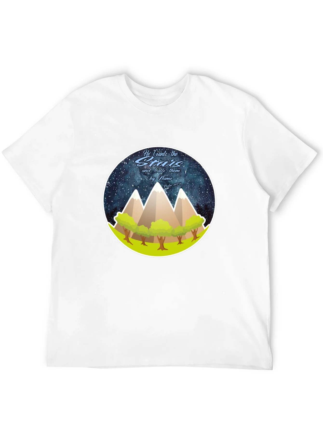 Camiseta Negra con Dise?o de Monta?as y Estrellas
