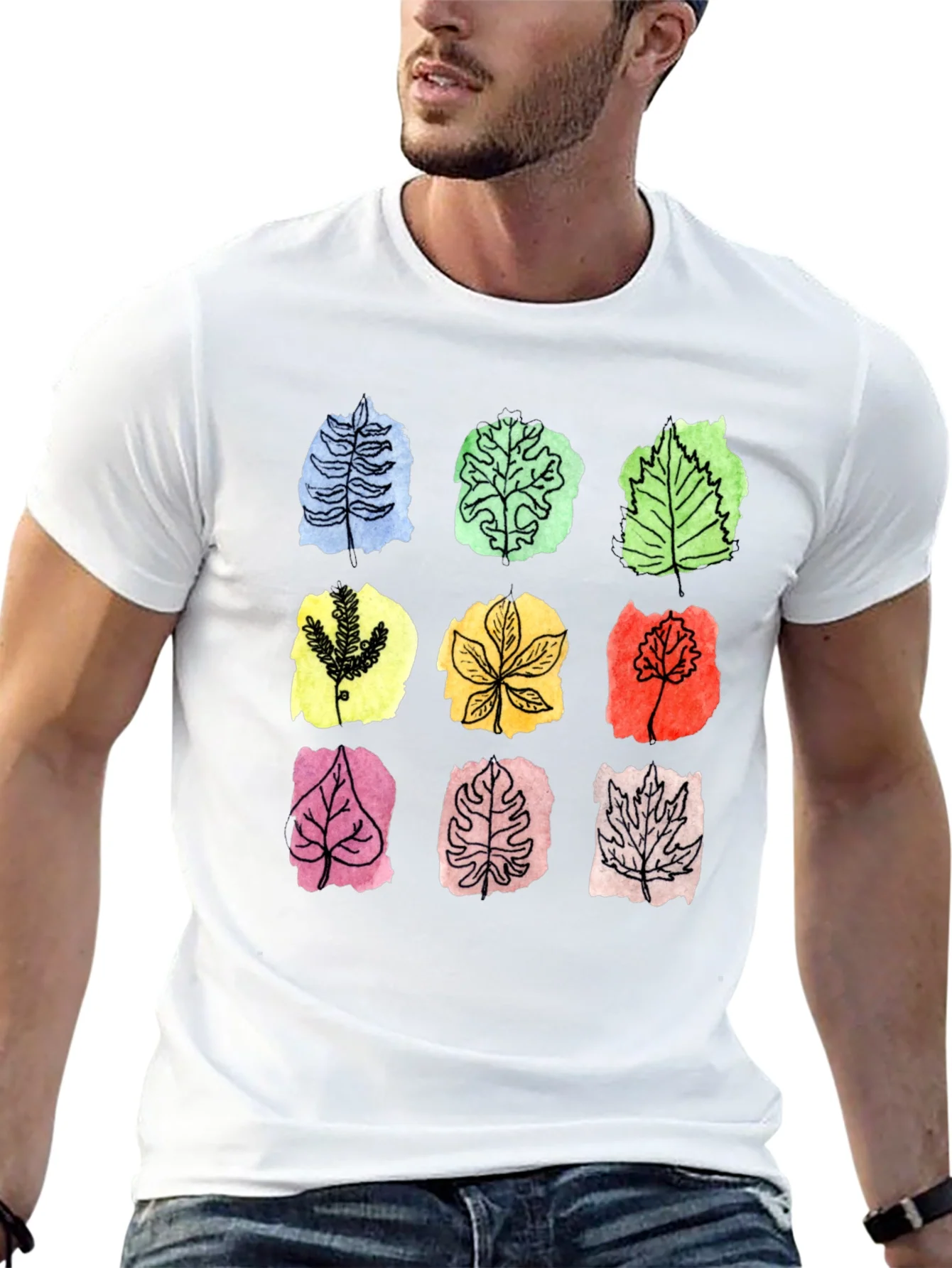 Rebbecca Botanical Leaf Print Black T-Shirt