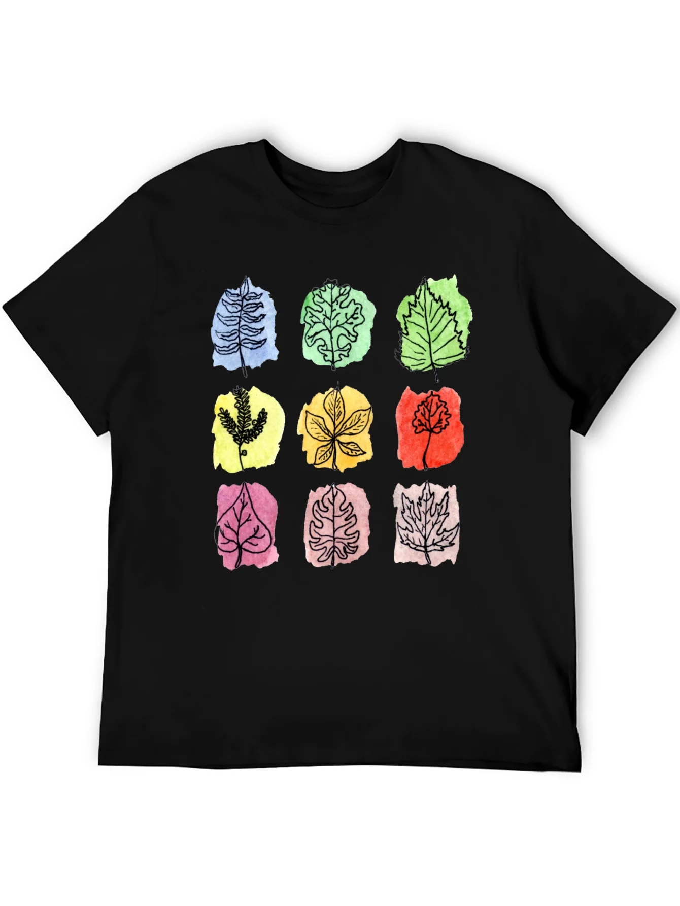 Rebbecca Botanical Leaf Print Black T-Shirt