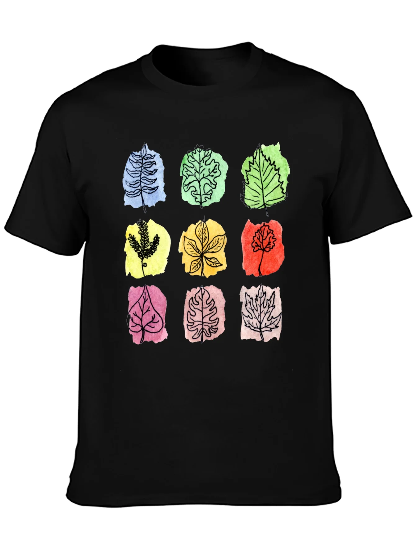 Rebbecca Botanical Leaf Print Black T-Shirt
