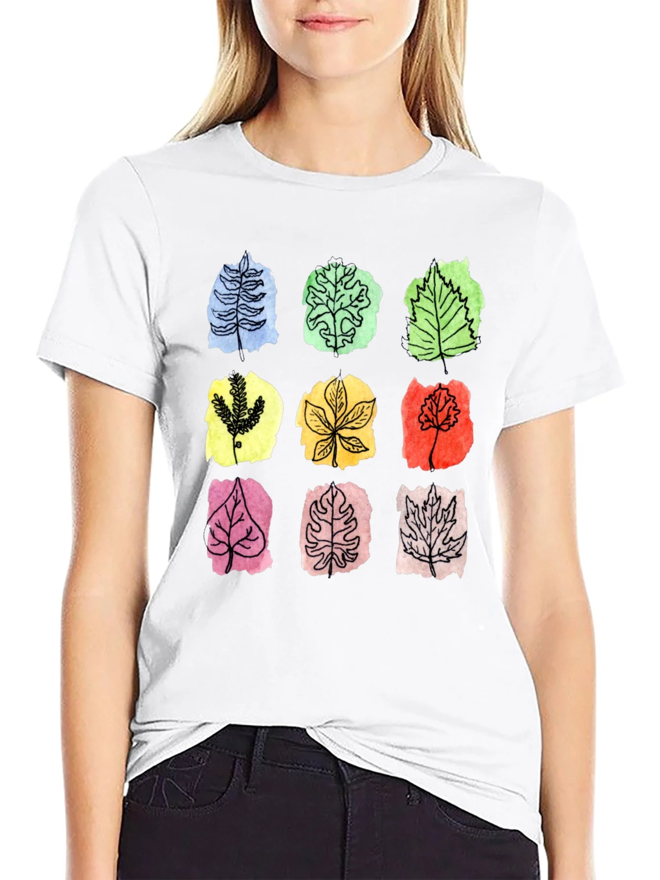Rebbecca Botanical Leaf Print Black T-Shirt