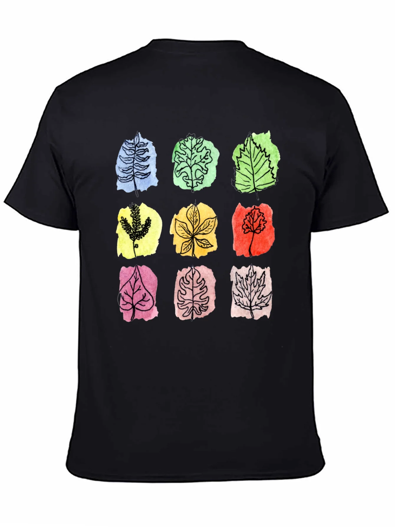 Rebbecca Botanical Leaf Print Black T-Shirt