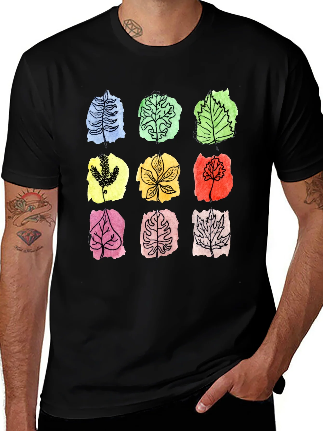 Rebbecca Botanical Leaf Print Black T-Shirt