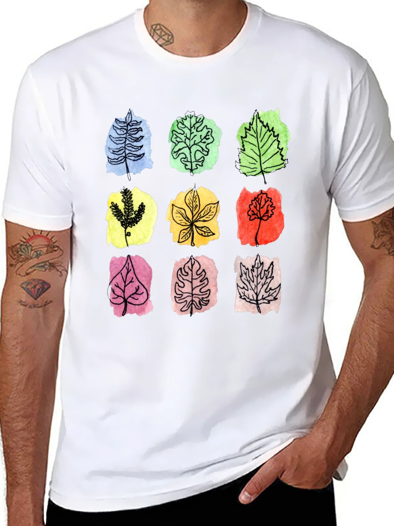 Rebbecca Botanical Leaf Print Black T-Shirt