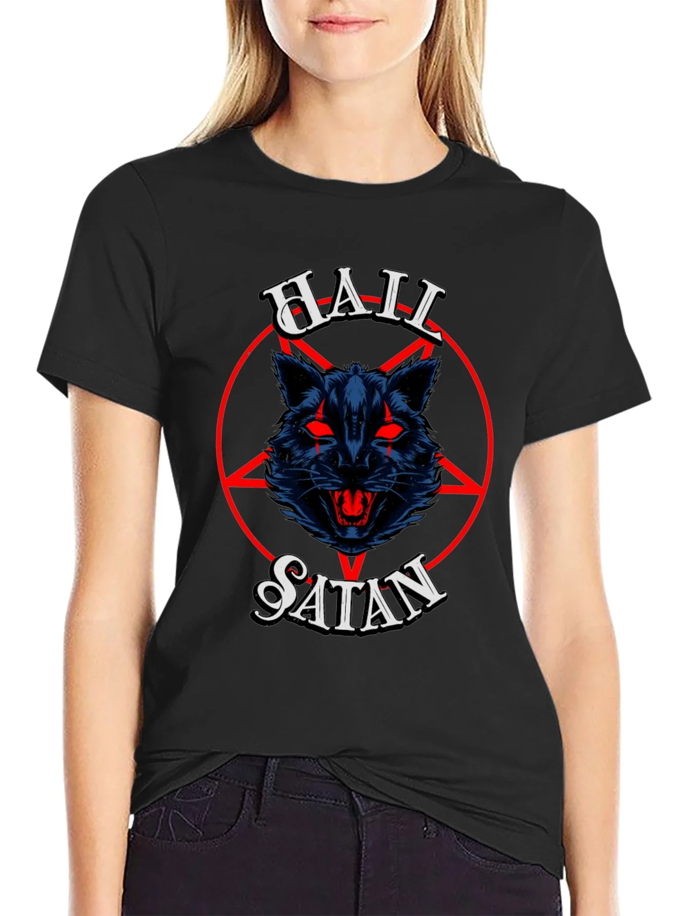 Camiseta Negra Hail Satan con Dise?o Gr¨¢fico