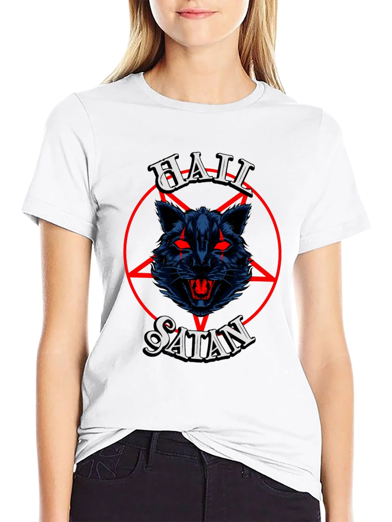 Camiseta Negra Hail Satan con Dise?o Gr¨¢fico