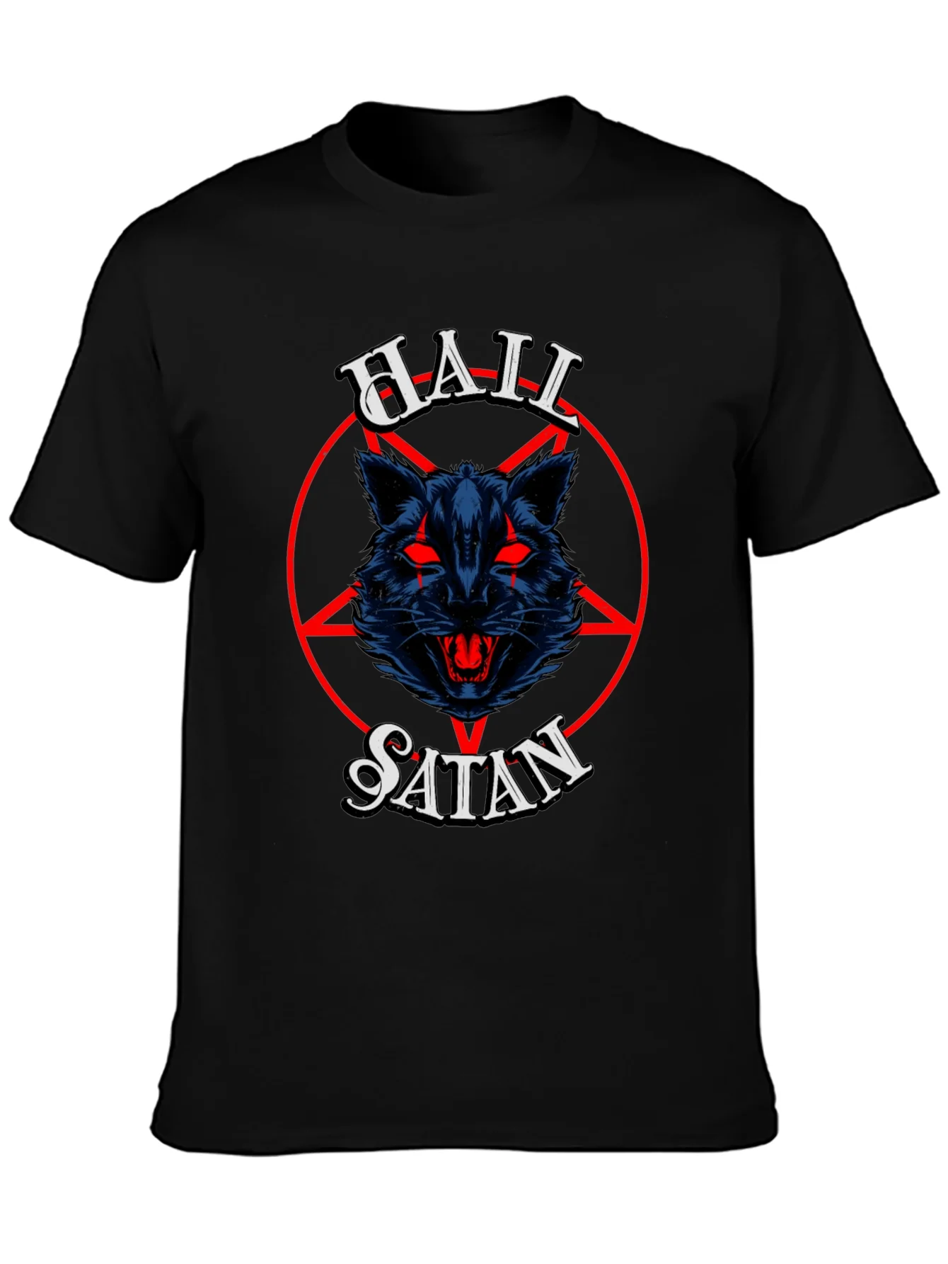 Camiseta Negra Hail Satan con Dise?o Gr¨¢fico