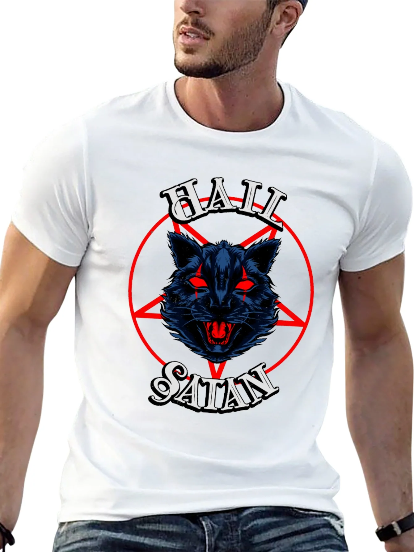 Camiseta Negra Hail Satan con Dise?o Gr¨¢fico