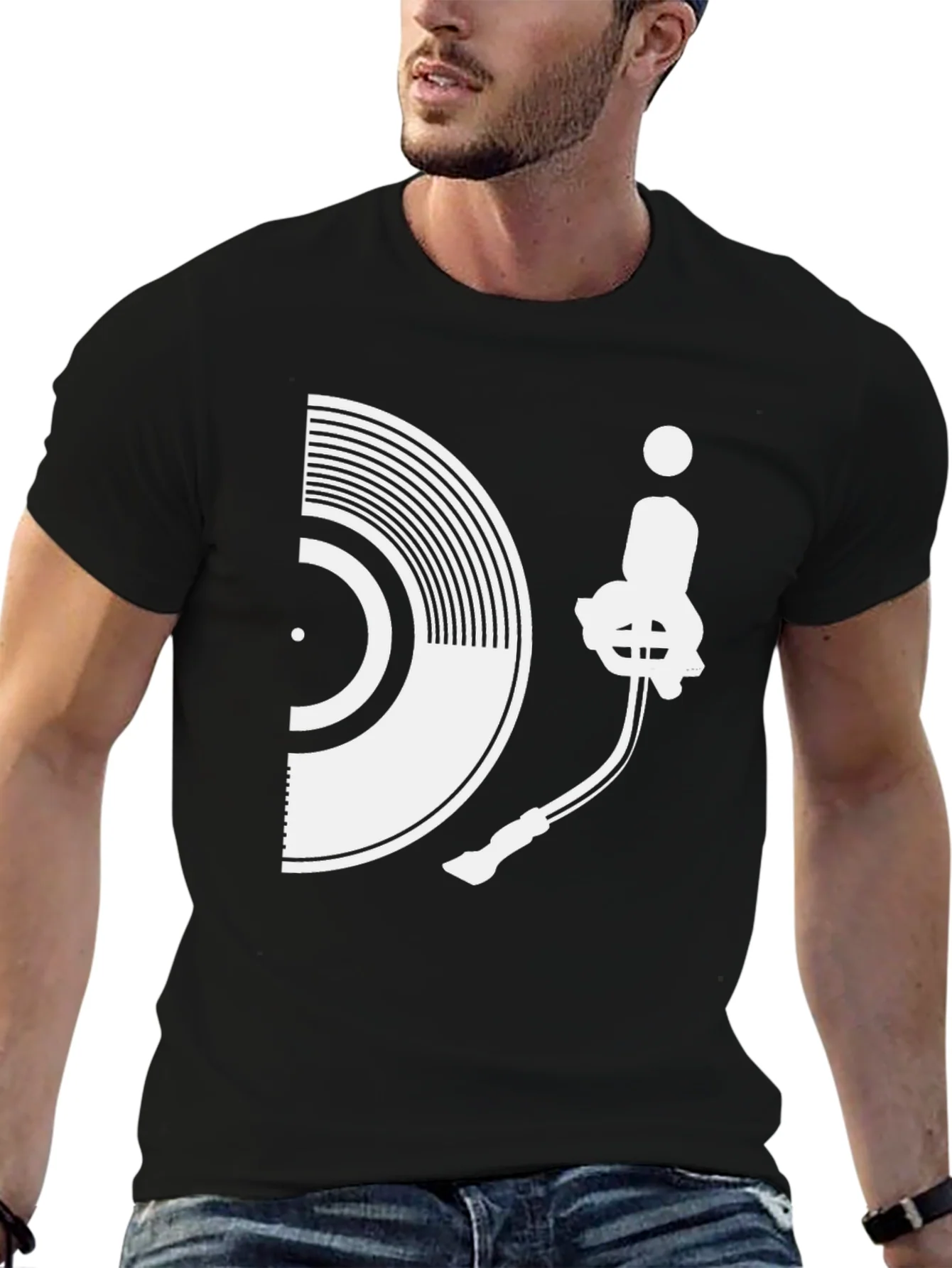 Camiseta Hombre Dise?o Tocadiscos Vinilo Estilo Casual
