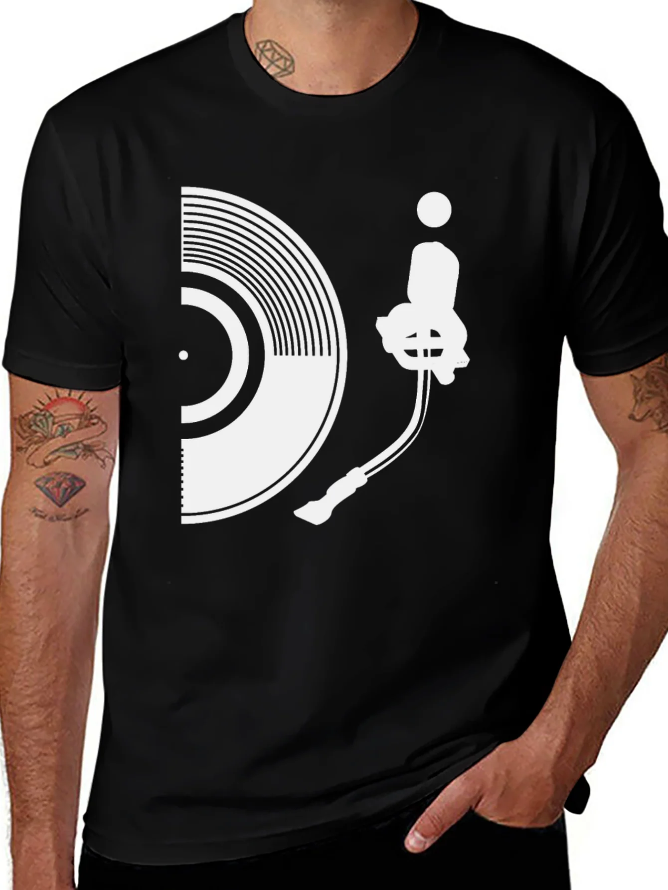 Camiseta Hombre Dise?o Tocadiscos Vinilo Estilo Casual