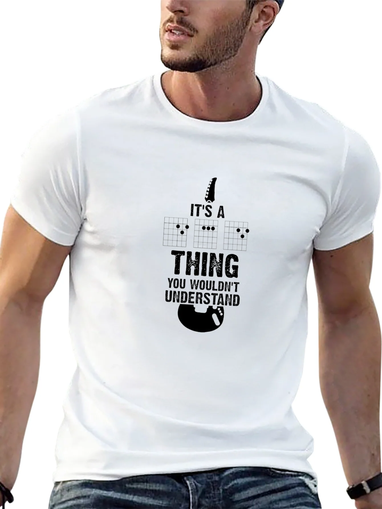 Camiseta Negra con Dise?o de Guitarra y Frase