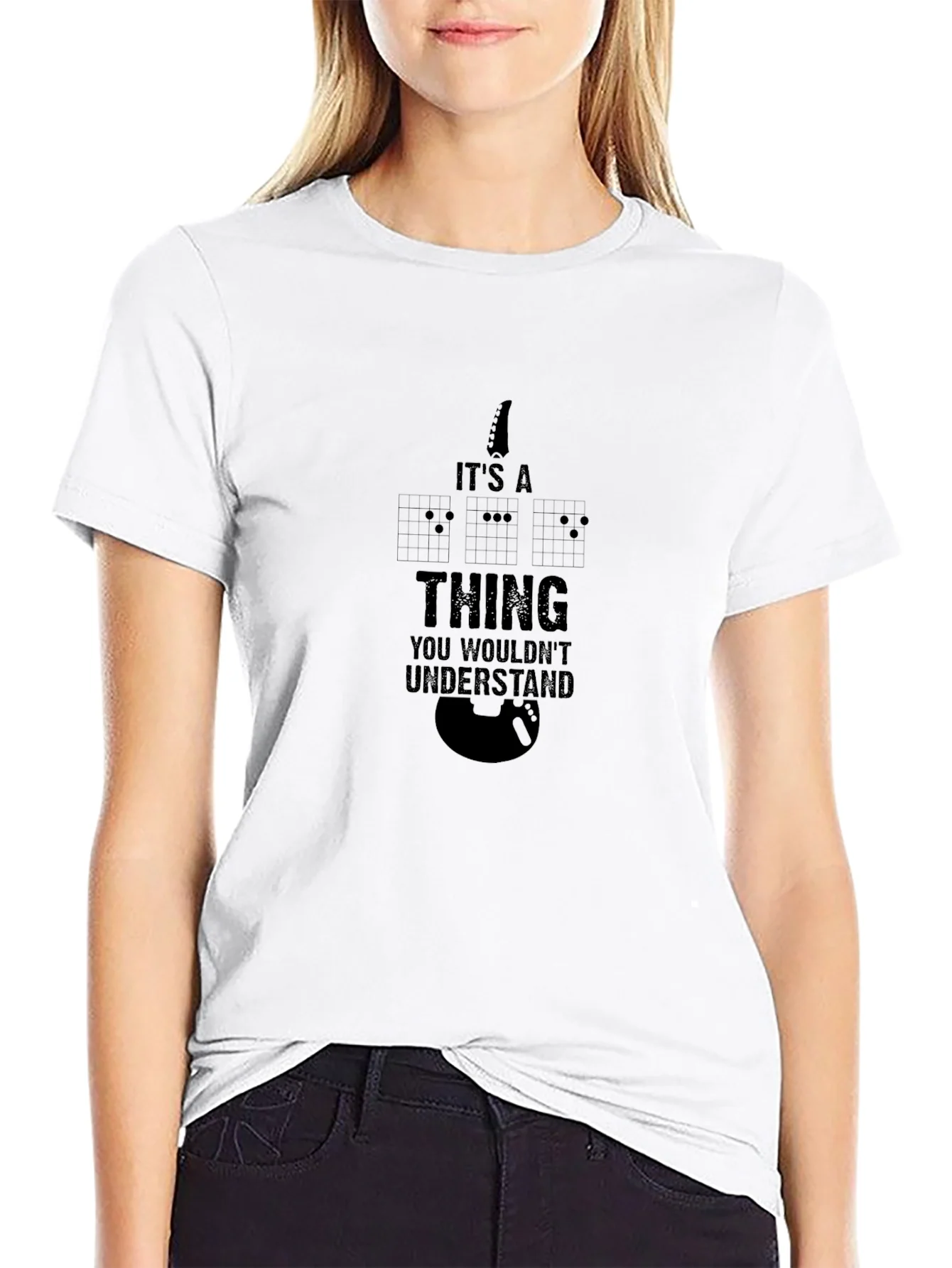 Camiseta Negra con Dise?o de Guitarra y Frase