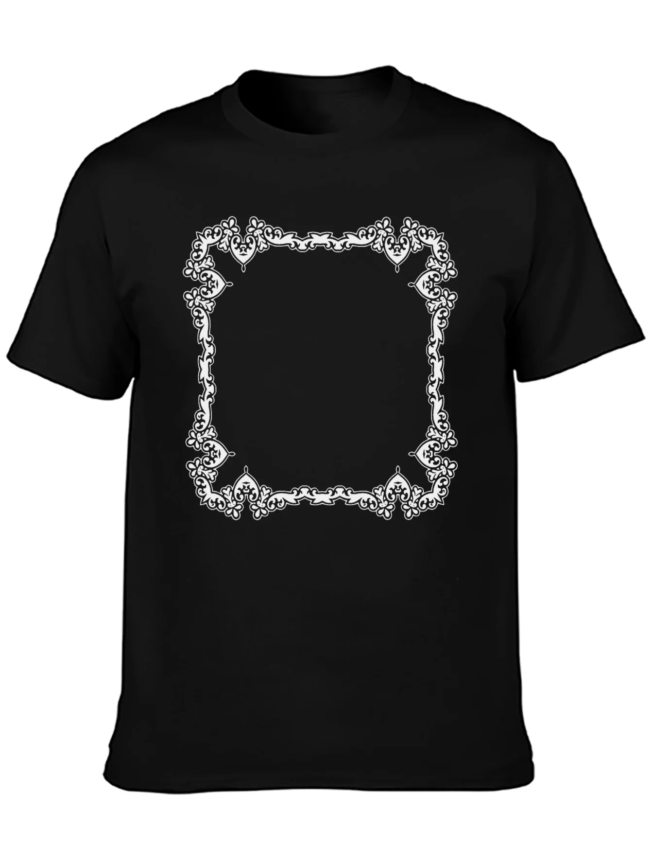 Camiseta Negra con Marco Ornamental Blanco