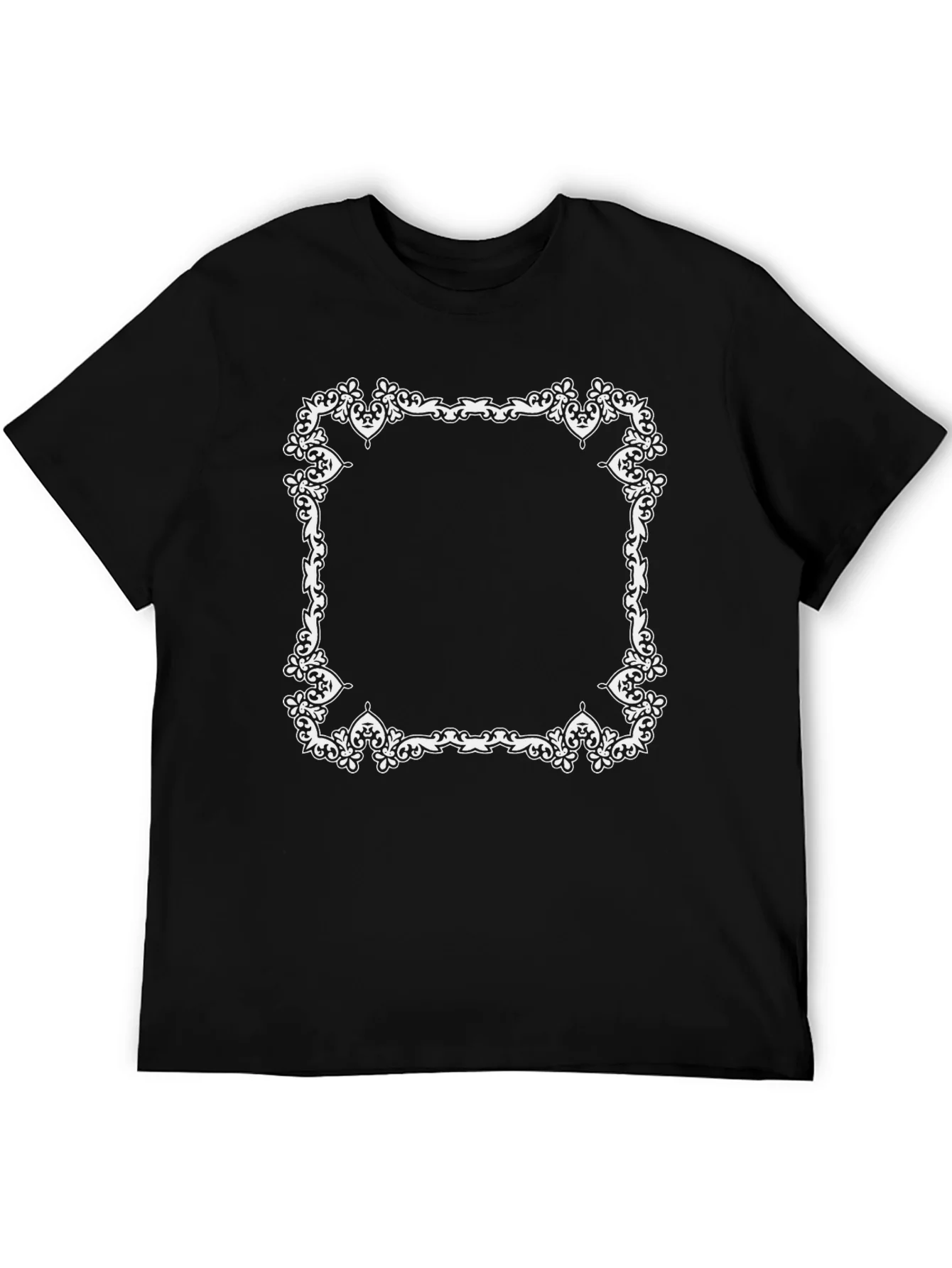 Camiseta Negra con Marco Ornamental Blanco