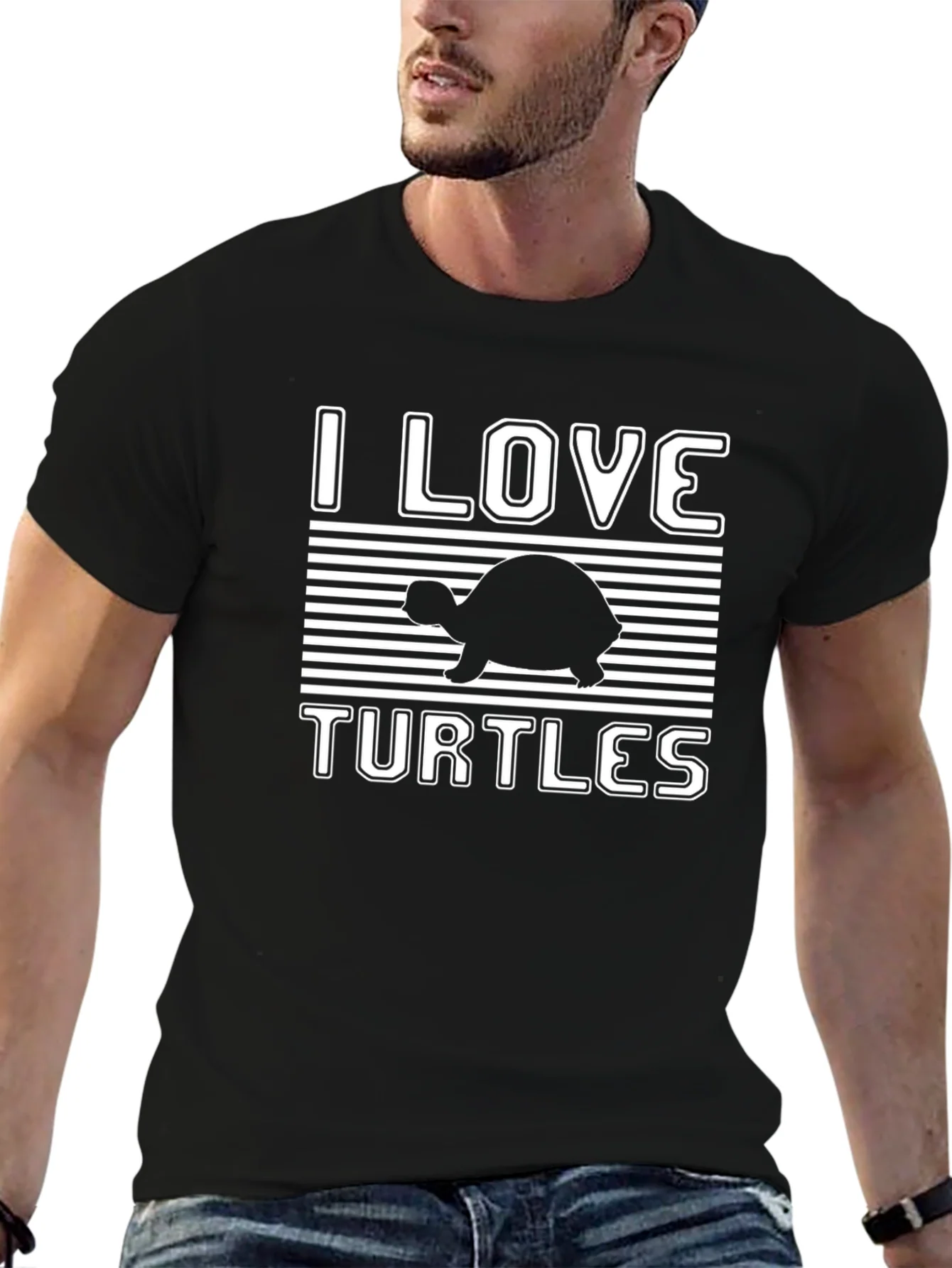 Rebbecca I Love Turtles Graphic T-Shirt Black Cotton Tee
