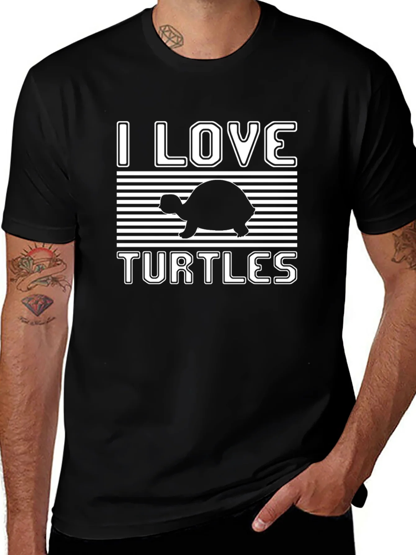 Rebbecca I Love Turtles Graphic T-Shirt Black Cotton Tee