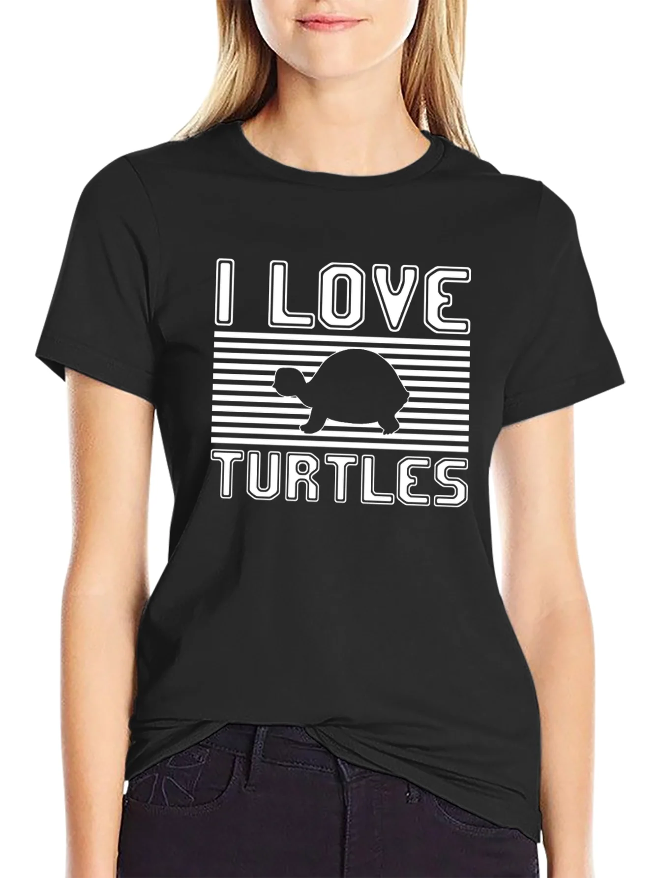 Rebbecca I Love Turtles Graphic T-Shirt Black Cotton Tee
