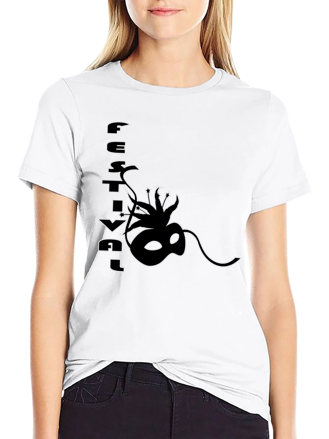 Rebbecca Festival Mask Graphic Black T-Shirt
