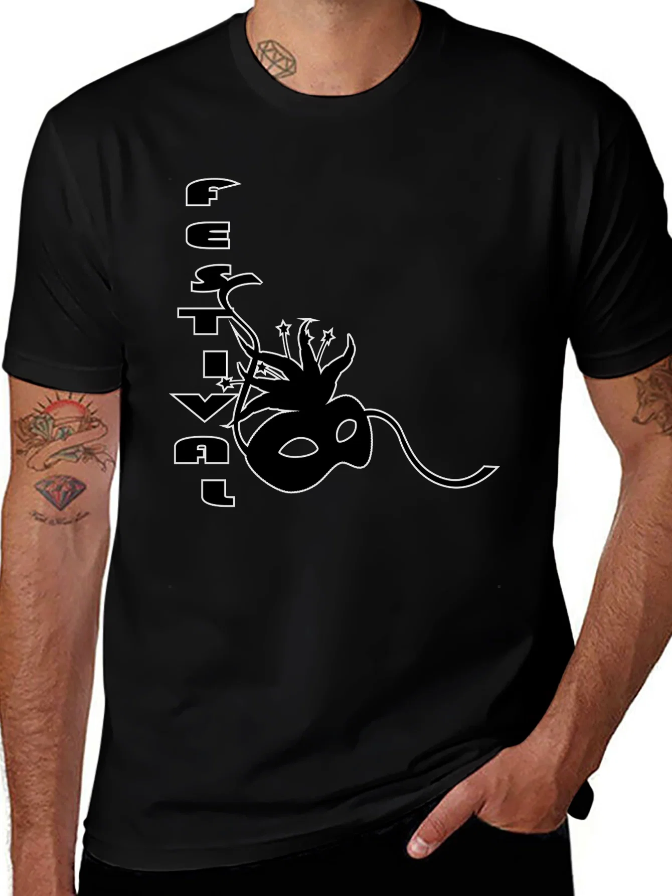 Rebbecca Festival Mask Graphic Black T-Shirt