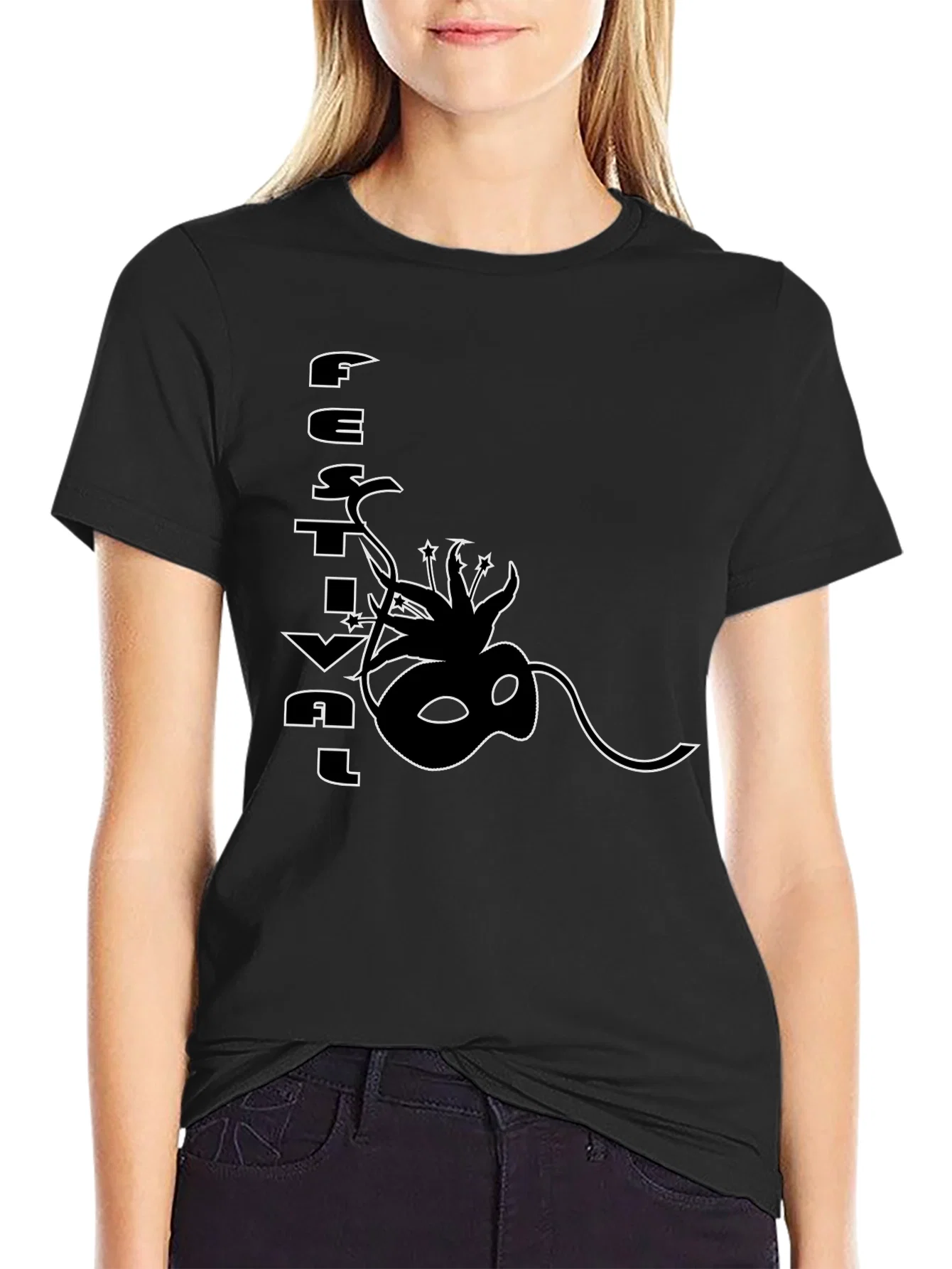 Rebbecca Festival Mask Graphic Black T-Shirt
