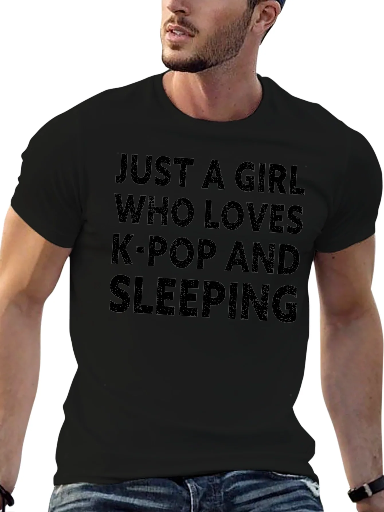 Camiseta Negra: Chica Amante del K-Pop y Dormir