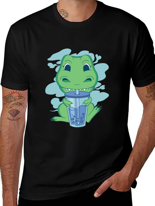 Rebbecca Dino Boba Tea Graphic Tee - Black Cotton T-Shirt