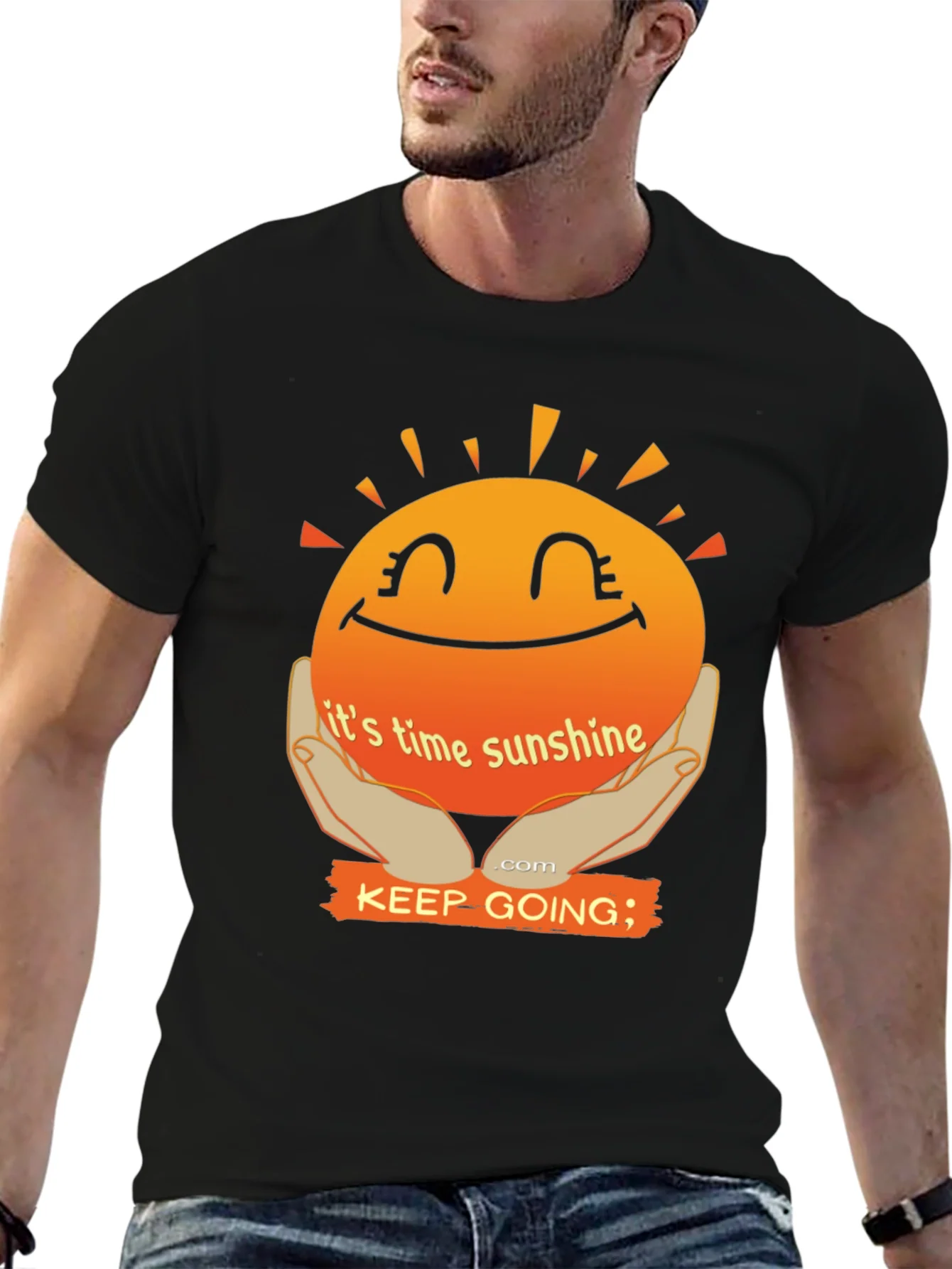 Camiseta Negra con Dise?o de Sol Optimista