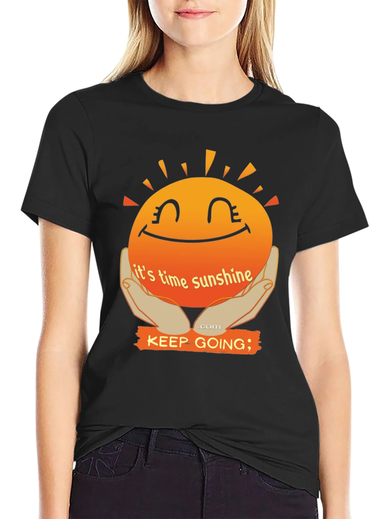 Camiseta Negra con Dise?o de Sol Optimista