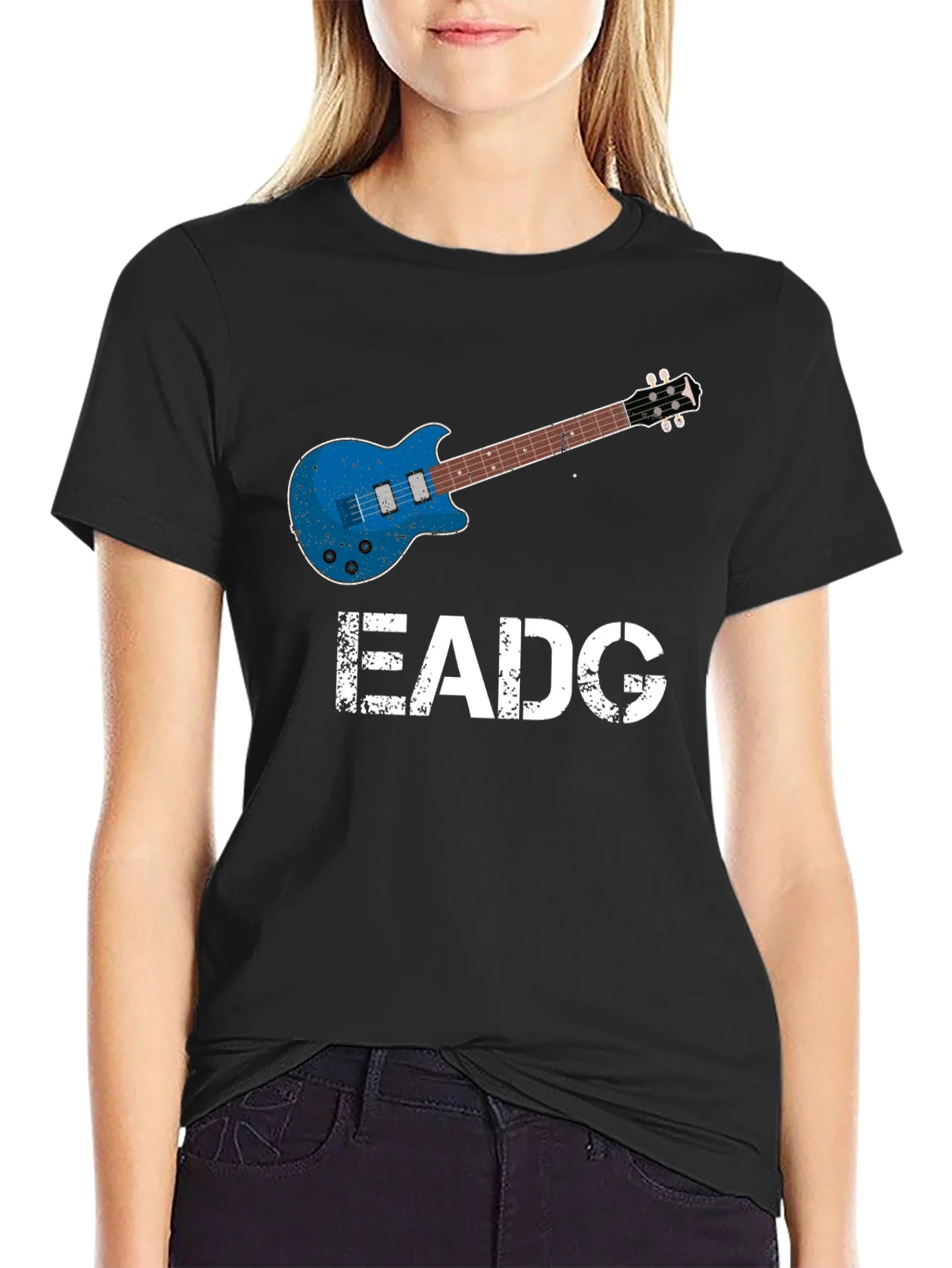 Camiseta Negra Guitarra EADG para M¨²sicos